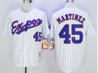 Montreal Expos #45 Pedro Martinez White Strip Throwback Jersey