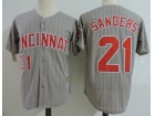 Cincinnati Reds #21 Deion Sanders Gray Pinstrip Throwback Jersey