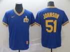 Seattle Mariners #51 Randy Johnson Blue Nike Cooperstown Collection Legend V-Neck Jersey