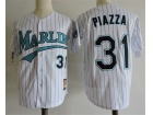 Miami Marlins #31 Mike Piazza White Pinstripes Throwback Jersey