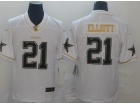 Dallas Cowboys #21 Ezekiel Elliott White Golden Edition 100th Season Jersey