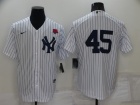 Nike New York Yankee #45 White Pinstrip 2022 Memorial Day Cool Base Jersey