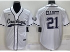 Dallas Cowboys #21 Ezekiel Elliott White Baseball Jersey