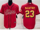 San Francisco 49ers #23 Christian Mccaffrey Red With Gold Number Baseball Jersey