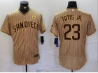 San Diego Padres #23 Fernando Tatis Jr Tan Pinstripes with PS Patach Flexbase Jersey