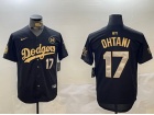 Los Angeles Dodgers #17 Shohei Ohtani Black Golden with 2024 WS Patch & 34 Patch Players Limited Jer...