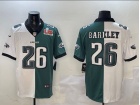 Philadelphia Eagles #26 Saquon Barkley White/Green with Super Bowl Patch Split Vapor Limited Jersey