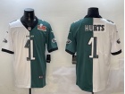 Philadelphia Eagles #1 Jalen Hurts White/Green with Super Bowl Patch Split Vapor Limited Jersey
