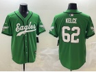 Philadelphia Eagles #62 Jason Kelce Kelly Green Baseball Jersey