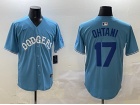Los Angeles Dodgers #17 Shohei Ohtani Baby Blue with Royal Number Classic Fashion Jersey