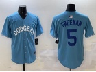 Los Angeles Dodgers #5 Freddie Freeman Baby Blue with Royal Number Classic Fashion Jersey