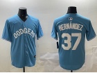 Los Angeles Dodgers #37 Teoscar Hernández Baby Blue with White Number Classic Fashion Jersey