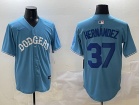 Los Angeles Dodgers #37 Teoscar Hernández Baby Blue with Royal Number Classic Fashion Jersey