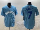 Los Angeles Dodgers #7 Blake Snell Baby Blue with Royal Number Classic Fashion Jersey