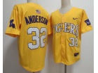 LSU Tigers #32 Kade Anderson Yellow Baseball Jersey