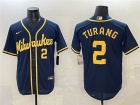 Milwaukee Brewers #2 Brice Turang Navy Blue Limited Jersey