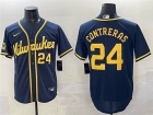 Milwaukee Brewers #24 William Contreras Navy Blue Limited Jersey
