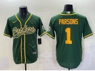 Green Bay Packers #1 Micah Parsons Green with Yellow Number Baseball Jersey