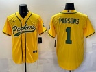 Green Bay Packers #1 Micah Parsons Yellow Inverted Baseball Jersey