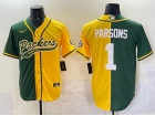 Green Bay Packers #1 Micah Parsons Yellow/Green Split Baseball Jersey