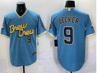 Milwaukee Brewers #9 Bob Uecker Baby Blue City Connect Jersey