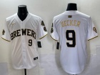 Milwaukee Brewers #9 Bob Uecker White Golden Players Limited Jersey
