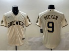 Milwaukee Brewers #9 Bob Uecker Cream with Patches Jersey