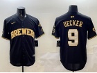 Milwaukee Brewers #9 Bob Uecker Black Golden with Patches Jersey
