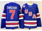 Team USA #7 Brady Tkachuk Blue 2026 Winter Olympics Jersey