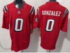 New England Patriots #0 Christian Gonzalez Red Throwback Limited Jersey