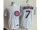 Chicago Cubs #7 Dansby Swanson White Pinstripes Cool Base Jersey